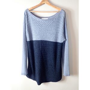 Irene's Story Color Blocking Gray Black Thick Woven Knit Sweater Blouse Large